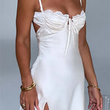 Retro Ruched Lace-up Mini Dress