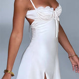 Retro Ruched Lace-up Mini Dress