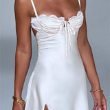 Retro Ruched Lace-up Mini Dress