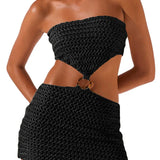 Sexy Knitted Hollow Out Tube Mini Dress
