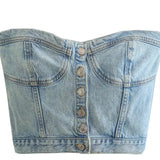 Sexy Tube Sleeveless Buttons Up Bustiers Corsets Denim Off Shoulder Cropped Tank Mini Vest  Crop Tops