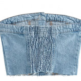 Sexy Tube Sleeveless Buttons Up Bustiers Corsets Denim Off Shoulder Cropped Tank Mini Vest  Crop Tops