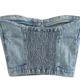 Sexy Tube Sleeveless Buttons Up Bustiers Corsets Denim Off Shoulder Cropped Tank Mini Vest  Crop Tops