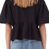 Women's Striped Print Puff Sleeve Front Tie-up Loose Casual Crop Tops Streetwear Blouse