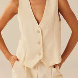 Suit Vest Buttons Up Slim Fit Solid Color V-neck Cropped Waistcoat Y2K Casual Gothic Streetwear Crop Tops