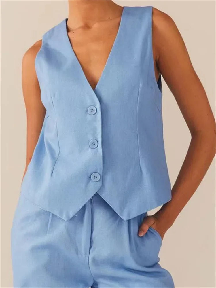 Suit Vest Buttons Up Slim Fit Solid Color V-neck Cropped Waistcoat Y2K Casual Gothic Streetwear Crop Tops