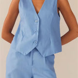 Suit Vest Buttons Up Slim Fit Solid Color V-neck Cropped Waistcoat Y2K Casual Gothic Streetwear Crop Tops