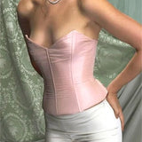 Slim Corset Tube Solid Low Cut Strapless Off Shoulder Bustiers Backless Tie-up Tank Summer Party Vest  Crop Tops