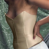 Slim Corset Tube Solid Low Cut Strapless Off Shoulder Bustiers Backless Tie-up Tank Summer Party Vest  Crop Tops