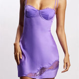 Spaghetti Strap Lace Patchwork Low Cut Mini Dress