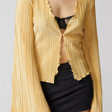Women's Buttons Up Ruched Tops Long Flare Sleeve V Neck Solid Color Slim Fit Streetwear Blouse