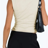 Slim Tank Solid Color Front Buttons Up Mini Vest Side Criss-Cross Tie-Up Waistcoat Streetwear  Crop Tops