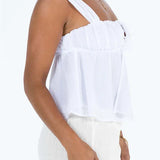 Spaghetti Strap Casual Ruffles Square Neck Lace-up Solid Mini Vests  Crop Tops