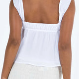 Spaghetti Strap Casual Ruffles Square Neck Lace-up Solid Mini Vests  Crop Tops