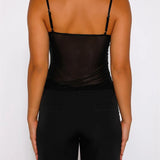 Tank Top Spaghetti Strap Camisoles Sleeveless V-Neck Lace Patchwork Front Split Vest Summer Y2K Streetwear  Crop Tops