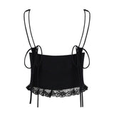 Lace Front Tie-up Fairy Grunge Spaghetti Strap Camisole Cute Mini Vest Streetwear Crop Tops
