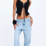 Lace Front Tie-up Fairy Grunge Spaghetti Strap Camisole Cute Mini Vest Streetwear Crop Tops