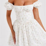High Waist Pleated Back Tie-up Ruffles Mini Dress