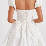 High Waist Pleated Back Tie-up Ruffles Mini Dress