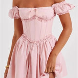 High Waist Pleated Back Tie-up Ruffles Mini Dress
