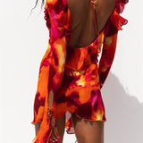 Y2K Ruffle Deep V-neck Slim Fit Mini Dress