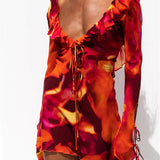 Y2K Ruffle Deep V-neck Slim Fit Mini Dress