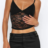 Sleeveless Strap Camis V Neck Summer Lace Mesh See Through Tank Slim Fit Mini Vest Streetwear  New Crop Tops
