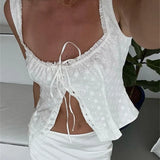Y2K Square Neck Bustiers Lace Patchwork Low Cut Front Buttons Up Fairycore Tank Crop Tops