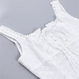 Y2K Square Neck Bustiers Lace Patchwork Low Cut Front Buttons Up Fairycore Tank Crop Tops