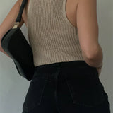 Knitted Sweaters Vest Casual Retro Sleeveless V-Neck Buttons Up Tank Summer Autumn Chic Vest  Club Crop Tops