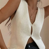 Knitted Sweaters Vest Casual Retro Sleeveless V-Neck Buttons Up Tank Summer Autumn Chic Vest  Club Crop Tops
