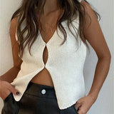 Knitted Sweaters Vest Casual Retro Sleeveless V-Neck Buttons Up Tank Summer Autumn Chic Vest  Club Crop Tops