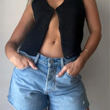 Knitted Sweaters Vest Casual Retro Sleeveless V-Neck Buttons Up Tank Summer Autumn Chic Vest  Club Crop Tops