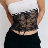 Going Out Tank Strapless Off Shoulder Lace Floral Tube Patchwork Slim Fit Party Mini Vest  Crop Tops
