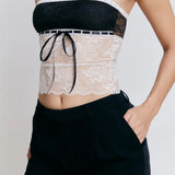 Going Out Tank Strapless Off Shoulder Lace Floral Tube Patchwork Slim Fit Party Mini Vest  Crop Tops
