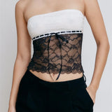 Going Out Tank Strapless Off Shoulder Lace Floral Tube Patchwork Slim Fit Party Mini Vest  Crop Tops