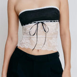 Going Out Tank Strapless Off Shoulder Lace Floral Tube Patchwork Slim Fit Party Mini Vest  Crop Tops
