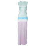 Autumn And Winter Macaron Sleeveless Round Neck Sweetie Long Dresses Women Streetwear Maxi Dress