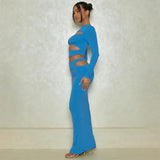2025 Autumn Winter Party Night Club Streetwear Cut Out Crop Top Long Skirt Sets Maxi Dress