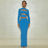 2025 Autumn Winter Party Night Club Streetwear Cut Out Crop Top Long Skirt Sets Maxi Dress