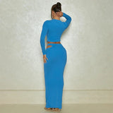 2025 Autumn Winter Party Night Club Streetwear Cut Out Crop Top Long Skirt Sets Maxi Dress
