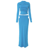 2025 Autumn Winter Party Night Club Streetwear Cut Out Crop Top Long Skirt Sets Maxi Dress