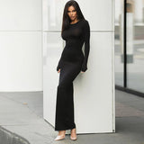 Square Knitted Cotton Long Mermaid Full Sleeve Stretch Basic Bodycon Fishtail Robe Sexy Maxi Dress