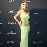 Neck Knot Sleeveless Hollow Out Waist Twisted Elegant Slim Luxury One-Shoulder Evening Gown Prom Maxi Dress