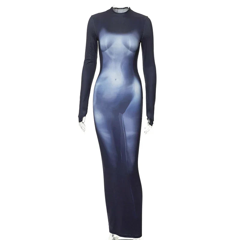 Party Club Bodycon Streetwear Fall Long Sleeve Dress Women Summer Clothes Maxi Dress