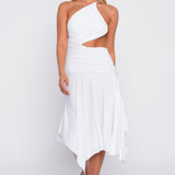 Tie Me Down One Shoulder Midi Dress White