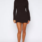 Get On Down Long Sleeve Knit Mini Dress Chocolate