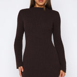 Get On Down Long Sleeve Knit Mini Dress Chocolate
