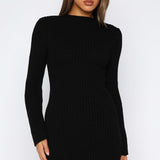 Get On Down Long Sleeve Knit Mini Dress Black