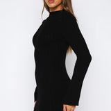 Get On Down Long Sleeve Knit Mini Dress Black